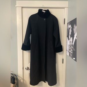 Halston Studio Wool Coat with Fur Trim